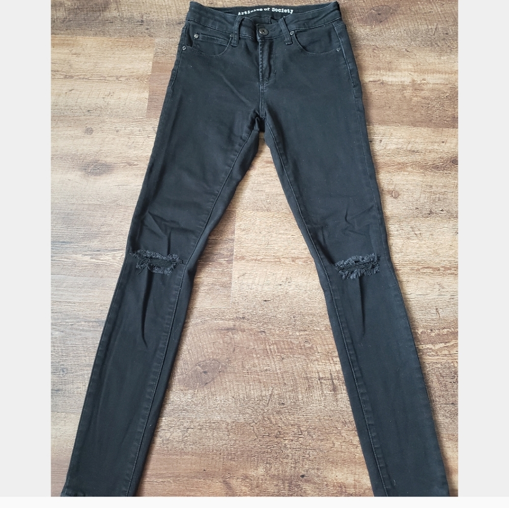 Size 25.  American Society. Black ripped jeans.